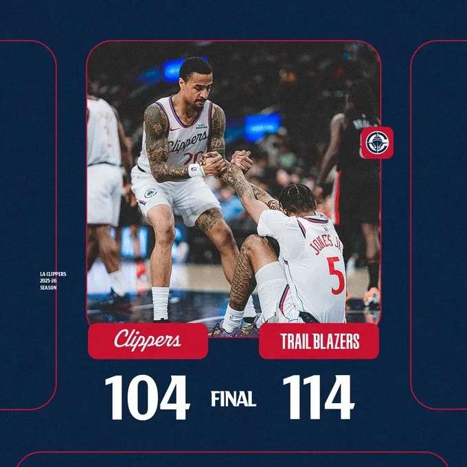 开云科技-快船分享本场比赛失利海报，球队常规赛战绩来到39胜37负